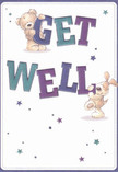 Radiating playful optimism and gentle reassurance, this whimsical get well card illustration is as comforting as a favourite park bench in Harrow on a sunny afternoon. Two adorable characters-an endearing teddy bear with plush fur and a cheerful, floppy-eared puppy-spring to life alongside bold, colourful letters that spell 'Get Well.' The lettering's rich hues of indigo and teal stand confidently against a satin-like cream background, their joyful vibrancy enhanced by a scattering of twinkling blue, purple, and lavender stars. Texture abounds: the animals' illustrated fur appears soft to the touch, echoing the tactile satisfaction of holding a freshly delivered bouquet from one of Harrow's beloved florists. There's a calm, inviting clarity reminiscent of morning light over Alexandra Park, and a sense of genuine warmth designed to lift spirits. This card offers not only a message of hope, but also an emotional balm-an uplifting gesture perfect for sending heartfelt wishes and encouragement to someone recovering at home or in hospital within the Harrow area.